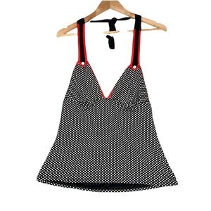 Cole of California L Womens Tankini Black with White polka dots Red trim